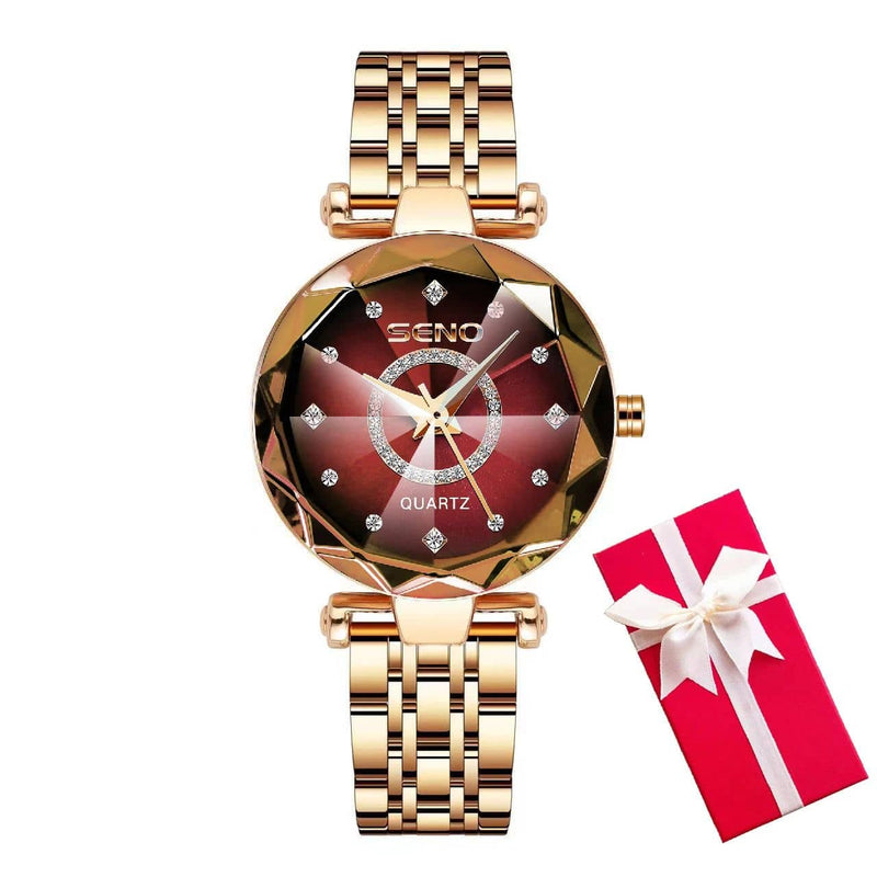 Relógio Feminino com Pulseira Dourada Vermelho - Zellum