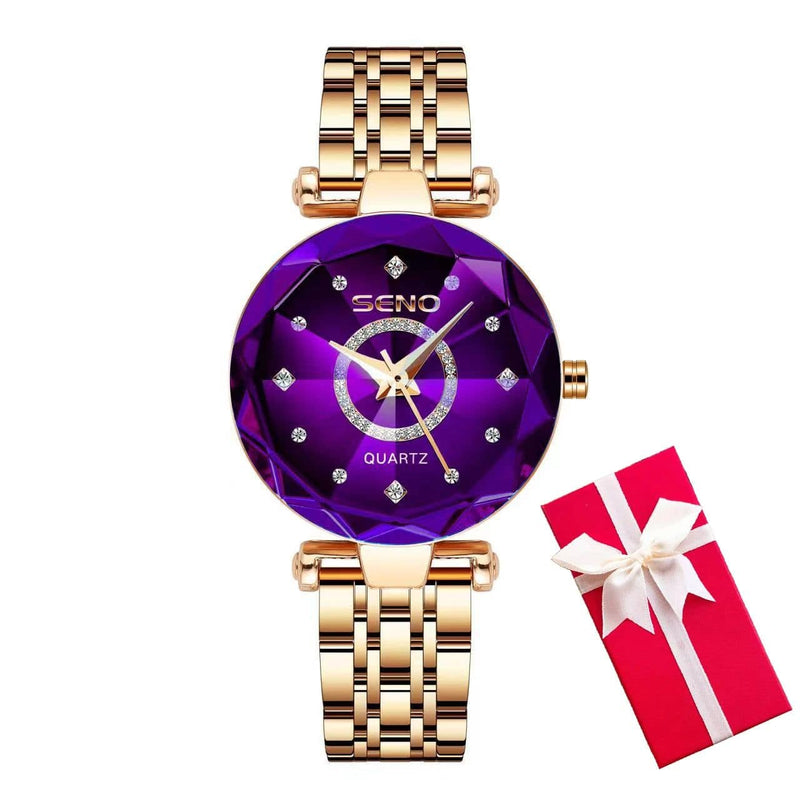 Relógio Feminino com Pulseira Dourada Roxo - Zellum