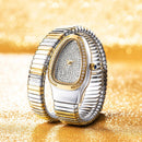 Relógio feminino pulseira cobra bicolor com mostrador cravejado em cristais