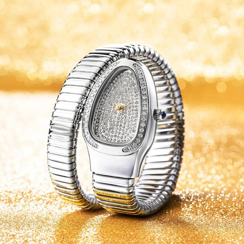 Relógio Feminino de Luxo Cravejado com Brilhantes Snake Prata - Zellum