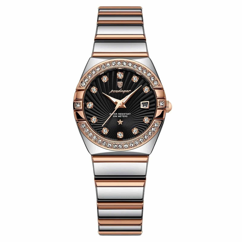 Relógio Feminino de Luxo Pequeno Ladies Feito em Aço Inox Premium Rosa Dourado Preto - Zellum
