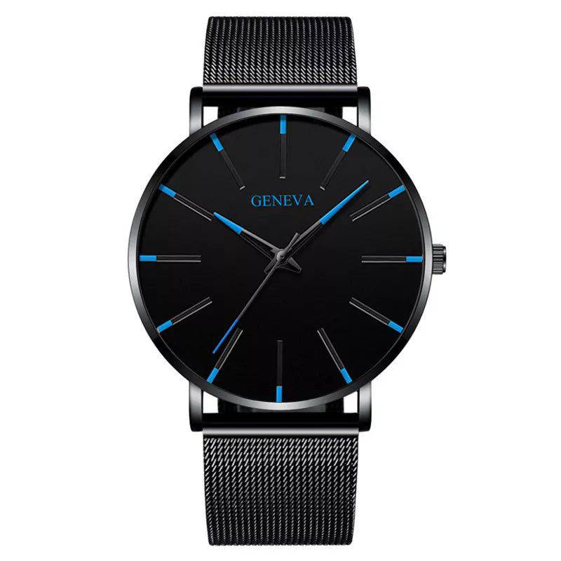 Relógio Geneva Masculino com Pulseira de Aço Preto e Azul - Zellum
