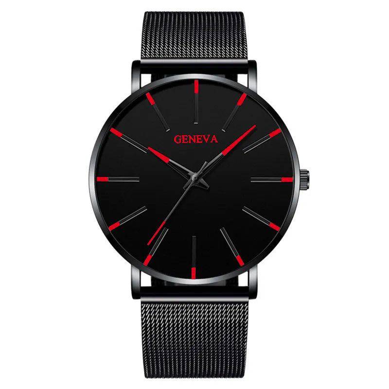 Relógio Geneva Masculino com Pulseira de Aço Preto e Vermelho - Zellum