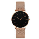 Relógio Hannah Martin com mostrador preto e pulseira de aço rose gold