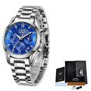 Relógio Lige feminino cronógrafo aço inox prata com mostrador azul
