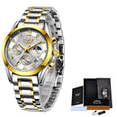 Relógio Lige feminino aço inox bicolor prata e dourado com cronógrafo