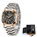 Relógio Lige feminino cronógrafo aço inox rose gold e prata com caixa de presente