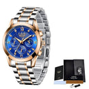 Relógio Lige feminino cronógrafo com mostrador azul e pulseira dois tons em aço inox