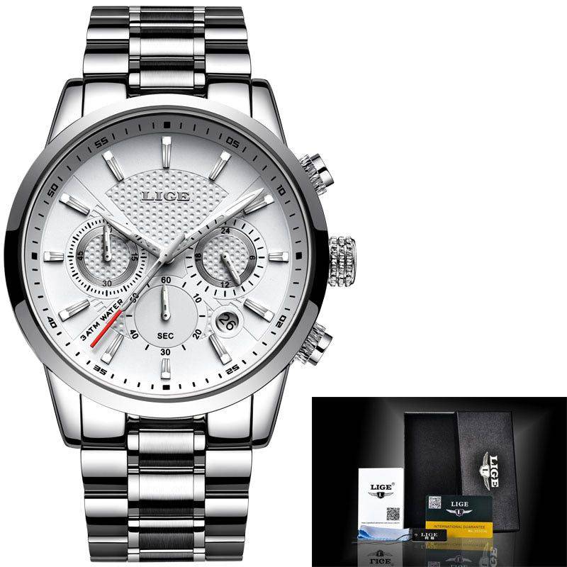 Relógio Lige Masculino Feito em Aço Inox Prata e Branco - Zellum