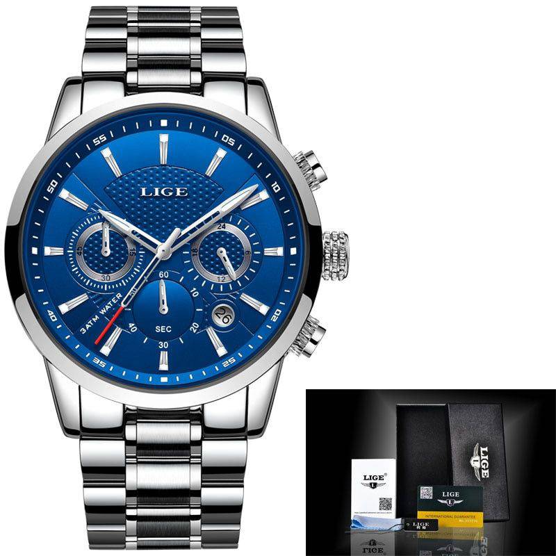 Relógio Lige Masculino Feito em Aço Inox Prata e Azul - Zellum