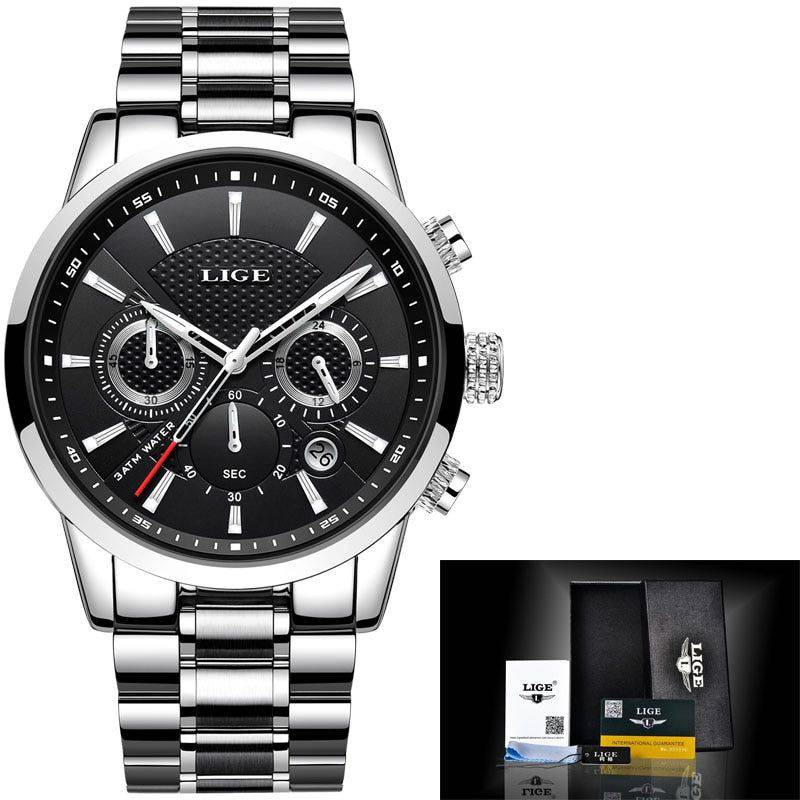 Relógio Lige Masculino Feito em Aço Inox Prata e Preto - Zellum