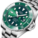 Relógio Lige em aço com mostrador verde e pulseira em metal