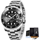 Relógio Lige masculino aço inoxidável mostrador preto com pulseira metálica
