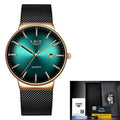 Relógio Lige Masculino Minimalista com Calendário Dourado e verde - Zellum