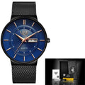 Relógio Lige Masculino com Pulseira de Aço e Data Preto e Azul - Zellum