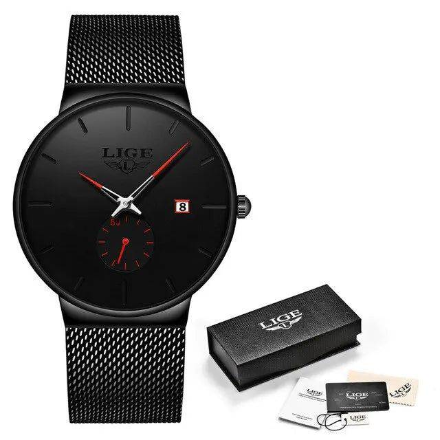 Relógio Lige Masculino de Aço Inox com Calendário Vermelho - Zellum