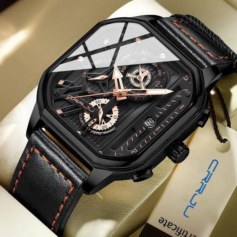 Relógio Masculino De Luxo com Pulseira de Couro e Cronógrafo - Zellum