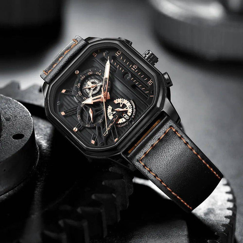 Relógio Masculino De Luxo com Pulseira de Couro e Cronógrafo - Zellum