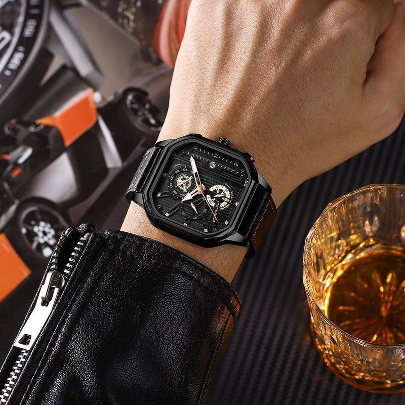 Relógio Masculino De Luxo com Pulseira de Couro e Cronógrafo - Zellum