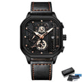 Relógio Masculino De Luxo com Pulseira de Couro e Cronógrafo Preto e Dourado - Zellum