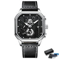 Relógio Masculino De Luxo com Pulseira de Couro e Cronógrafo Preto e Prata - Zellum