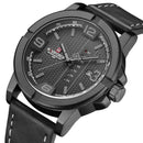 Relógio NaviForce preto com pulseira de couro e visor de data