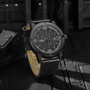 Relógio NaviForce preto com pulseira de couro e subdiais