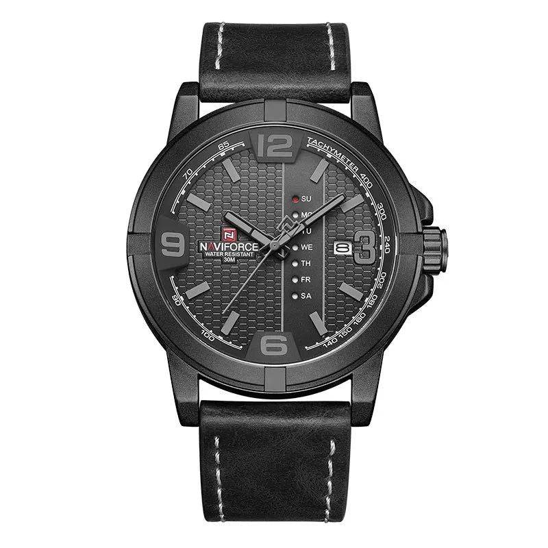 Relógio Masculino NaviForce Com Pulseira de Couro e Data Preto - Zellum