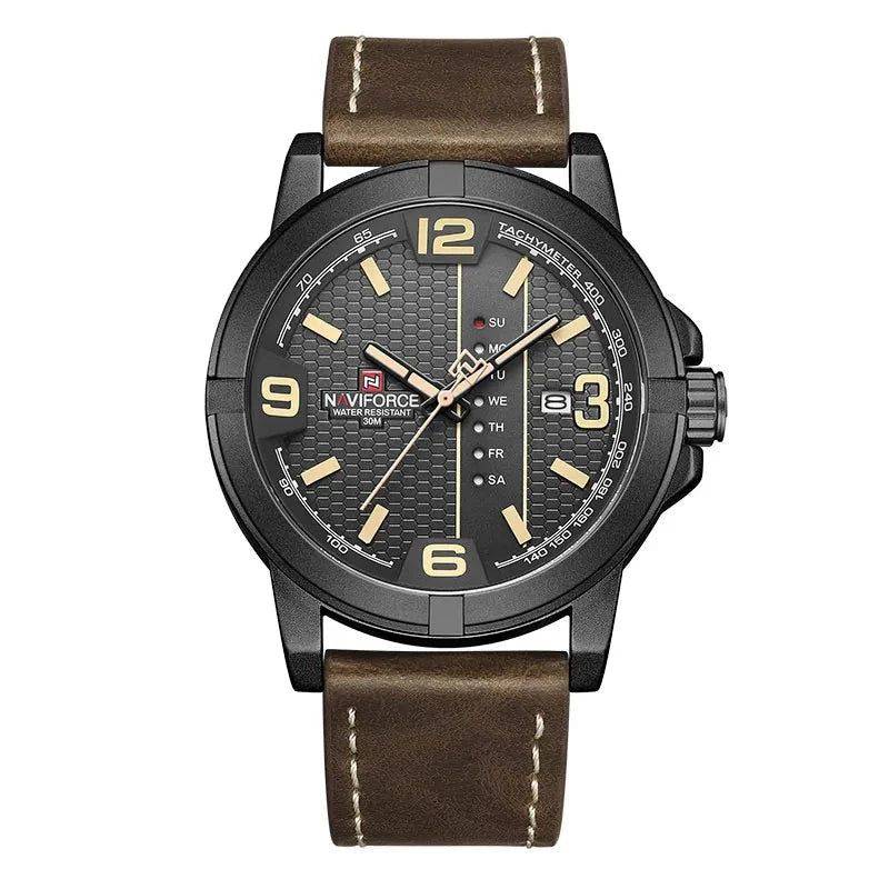 Relógio Masculino NaviForce Com Pulseira de Couro e Data Marrom - Zellum