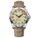 Relógio NaviForce aço com mostrador bege, pulseira couro marrom e calendário