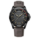Relógio NaviForce com pulseira de couro, mostrador geométrico e calendário