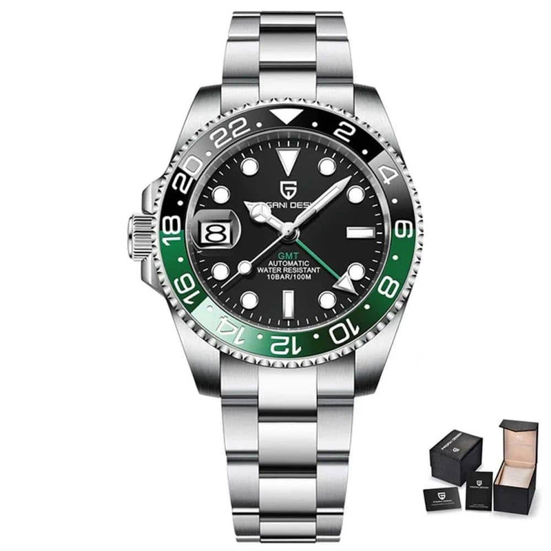 Relógio Pagani Masculino Premium com Vidro de Safira e Pulseira de Aço Preto e Verde - Zellum