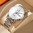 Relógio executivo Poedagar aço inoxidável, mostrador branco e pulseira metal