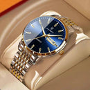 Relógio executivo com mostrador azul degradê e pulseira aço inox bicolor