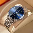 Relógio executivo masculino aço inox com mostrador azul e pulseira prateada