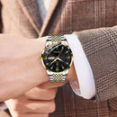 Relógio executivo masculino aço inoxidável pulseira bicolor com mostrador preto