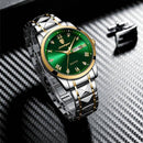 Relógio de pulso masculino two-tone com mostrador verde e numerais romanos