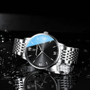Relógio de pulso masculino aço inox com mostrador bicolor azul e preto
