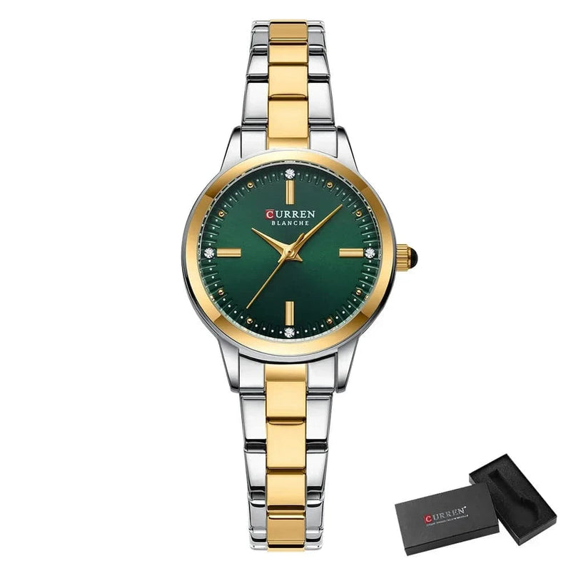 Relógio Feminino Luxo Bicolor Curren Blanche Prata Verde - Zellum