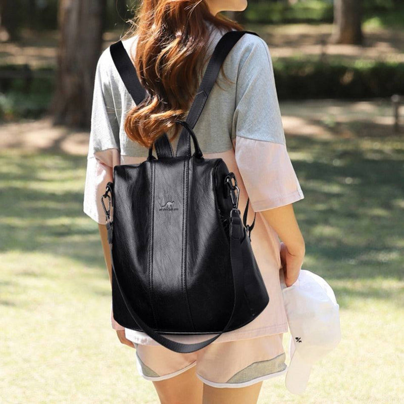 Bolsa Mochila Feminina Antifurto de Couro - Zellum