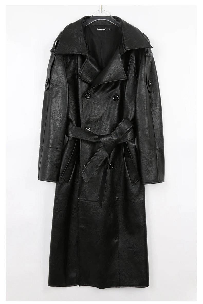 Sobretudo Masculino de Couro Longo Preto - Zellum