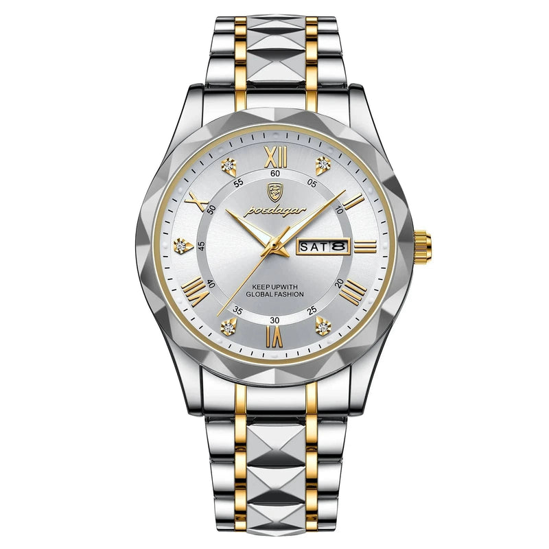 Relógio Masculino de Luxo Poedagar Feito em Aço Inox Dourado Branco - Zellum