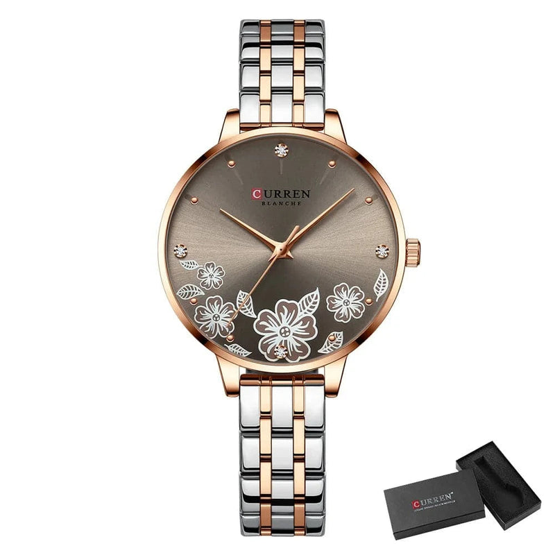 Relógio Feminino Curren Luxo Floral Marrom - Zellum