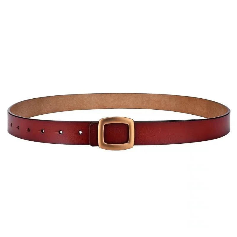 Cinto Feminino de Couro Genuíno Casual Marrom Avermelhado - Zellum