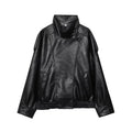 Jaqueta de couro sintético feminina oversized gola alta Zellum, preto, marrom ou bordô