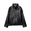 Jaqueta de couro sintético feminina oversized gola alta Zellum, preto, marrom ou bordô