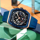 Relógio quadrado azul com cronógrafo e pulseira de silicone