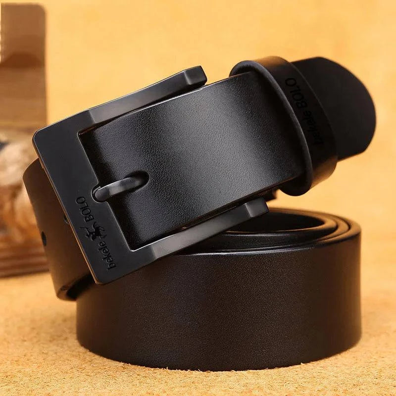 Cinto de Couro Genuíno Masculino Casual Marrom Escuro.