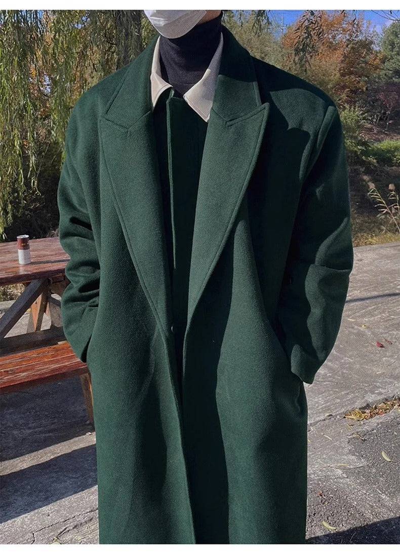 Sobretudo Masculino Longo Verde Sem Botão - Zellum