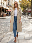 Trench coat feminino longo transpassado com cinto Zellum, em caqui ou verde